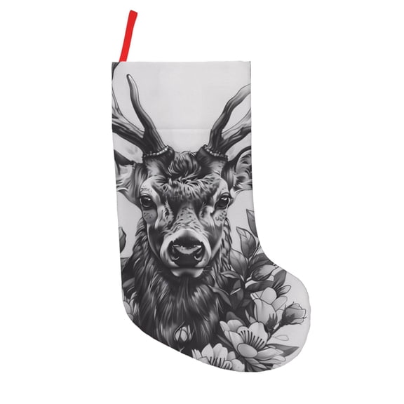Vsdgher Monochrome Deer Floral Christmas Stockings 18 inch Large Kids Stocking Bags Hanging Socks for Christmas Decor Decorations