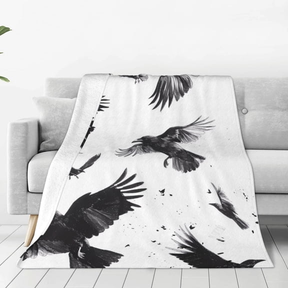 Vsdgher Monochrome Flying Ravens Ultra-Soft Micro flannel Blanket Throw Blankets for Couch Sofa, Bed (4 sizes)-60"x50"