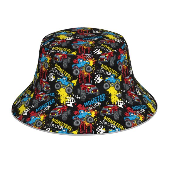 Vsdgher Monster Car Print Bucket Hat for Men&Women Bucket Hat Reversible Summer Double-Side-Wear Travel Gardening, Beach, Camping, Hiking, Fishing Cap