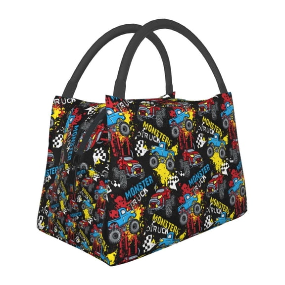 Vsdgher Monster Car Print Insulated Reusable Bags with Sturdy Zipper and Handles, Foldable Totes for Hot or Cold Food Bring or Delivery