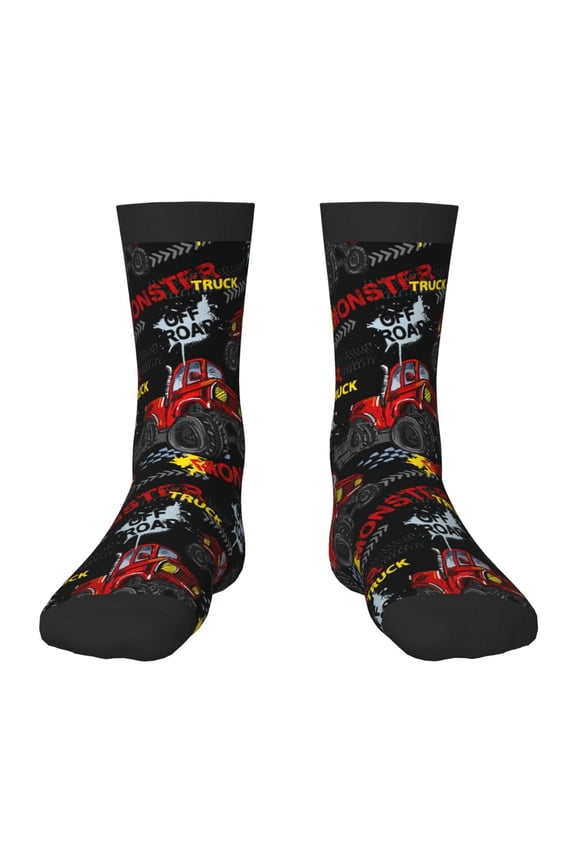 Monster Truck Pattern Kids Socks Boys Girl Crew Athletic Half Sport Running Breathable Socks Lightweight Stretch Crew Socks