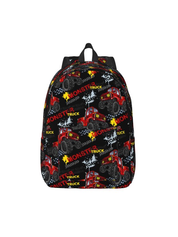 Monster Truck Print Canvas Backpack Travel Rucksack Unisex Knapsack 15.7/17.7Inch Laptop Backpack for Work,College -Small