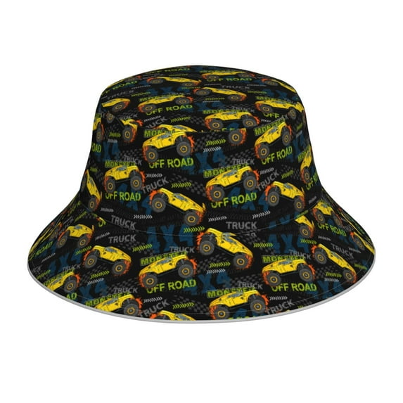 Vsdgher Monster Truck1 Print Bucket Hat for Men&Women Bucket Hat Reversible Summer Double-Side-Wear Travel Gardening, Beach, Camping, Hiking, Fishing Cap