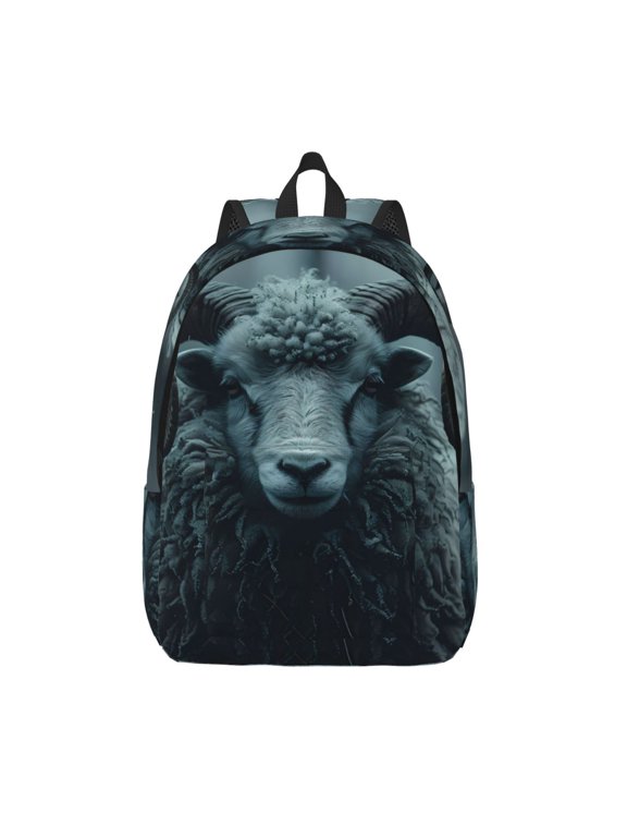 Moody Ram Portrait Print Canvas Backpack Travel Rucksack Unisex Knapsack 15.7/17.7Inch Laptop Backpack for Work,College -Medium