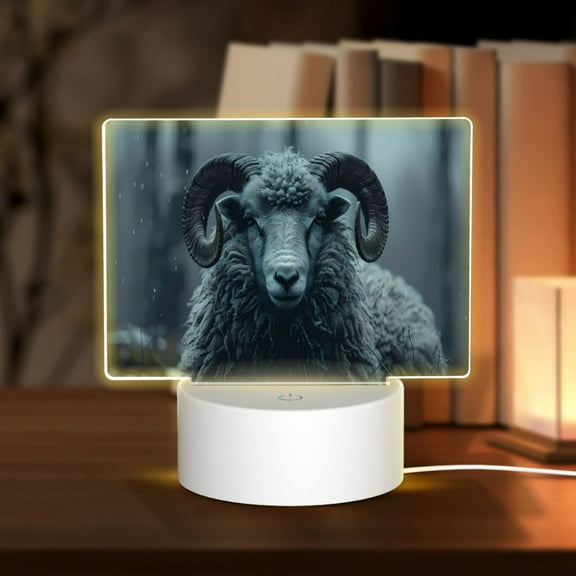 Vsdgher Moody Ram Portrait Rectangular Acrylic Night Light Acrylic Sleep Night Light Friend Gifts for Birthday Gifts for Women Teens Boys Girls