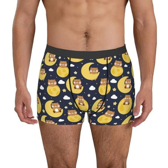 Vsdgher Moon Bear Pattern Men's Boxer Brief Underwear,Soft Funny Underwear for Men-Small