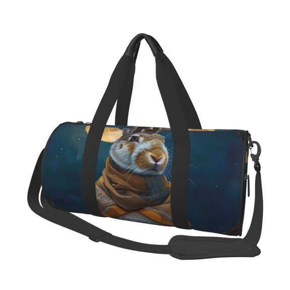 Vsdgher Moon Night Sky Cute Rabbit 45L Foldable Duffel Bag, Sports Gym Bag,Overnight Bag, Portable Weekender Bag for Airplanes