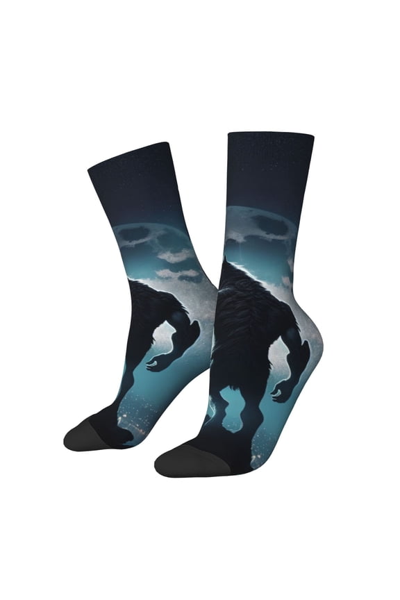 Moon Wolf Warrior Crew Socks for Men & Women, Breathable Casual Athletic Ankle Socks