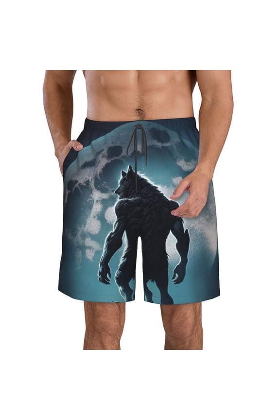 Moon Wolf Warrior Men's Beach Shorts, Surfing shorts, Swim trunks, Quick Dry Swim Trunks for Surfing Beach Fun -3X-Large