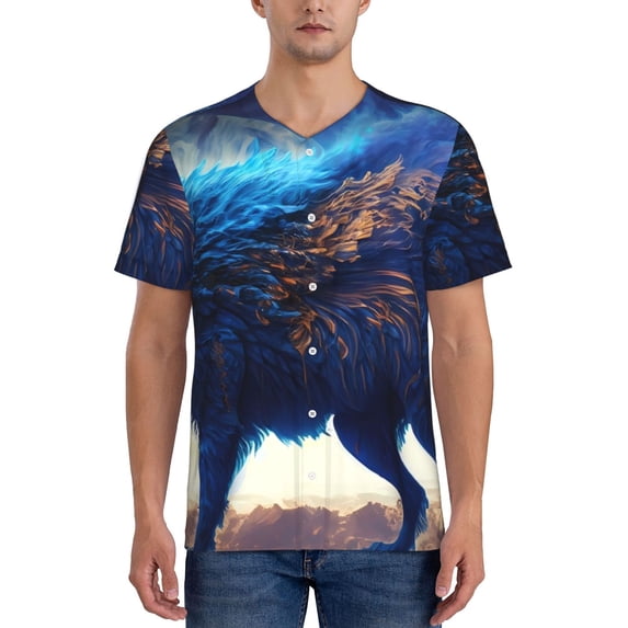 Vsdgher Moonlit Blue Wolf Mens T-Shirts Baseball Vintage Fashionable Lightweight Casual Crew Neck Slim Fit with Long Sleeves-Medium