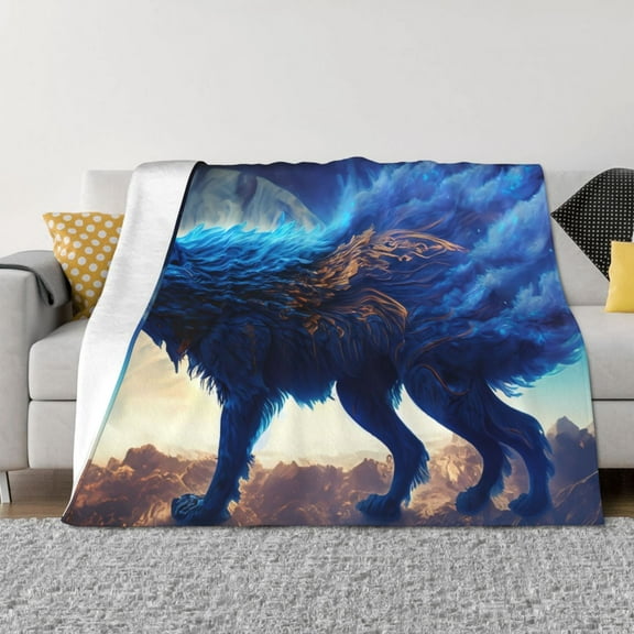 Vsdgher Moonlit Blue Wolf Pattern Fleece Throw Blanket, Horizontal Fleece Bedding Home Decor for Couch & Bed All Season Use -80"x60"