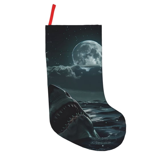 Vsdgher Moonlit Night Sky Shark Christmas Stockings 18 inch Large Kids Stocking Bags Hanging Socks for Christmas Decor Decorations
