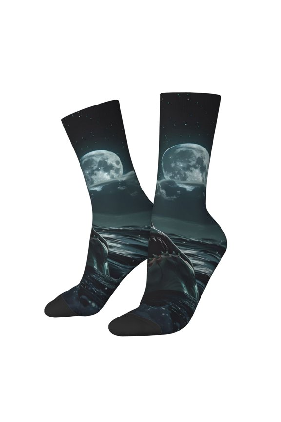 Moonlit Night Sky Shark Crew Socks for Men & Women, Breathable Casual Athletic Ankle Socks