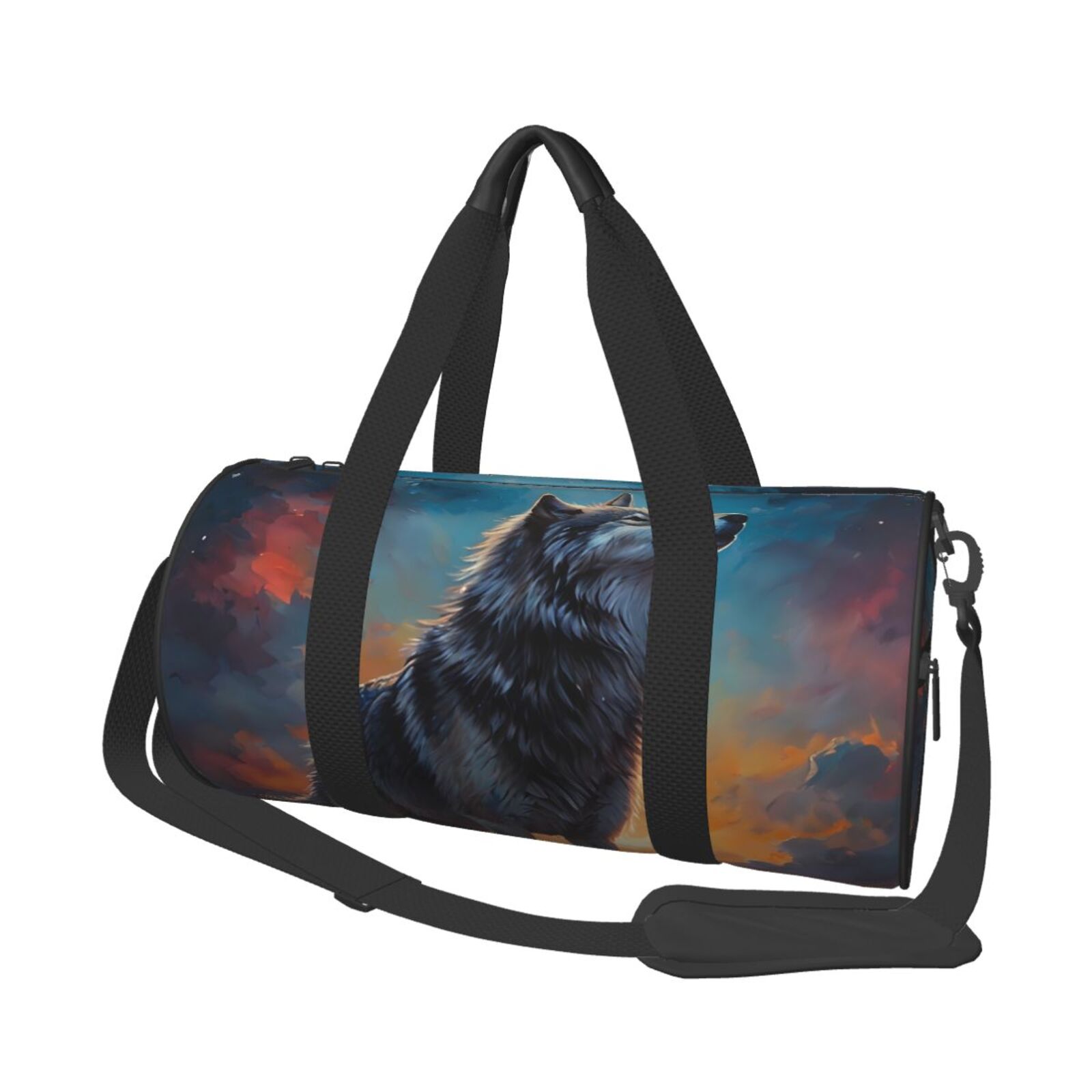 Vsdgher Moonlit Night Sky Wolf 45L Foldable Duffel Bag, Sports Gym Bag,Overnight Bag, Portable Weekender Bag for Airplanes