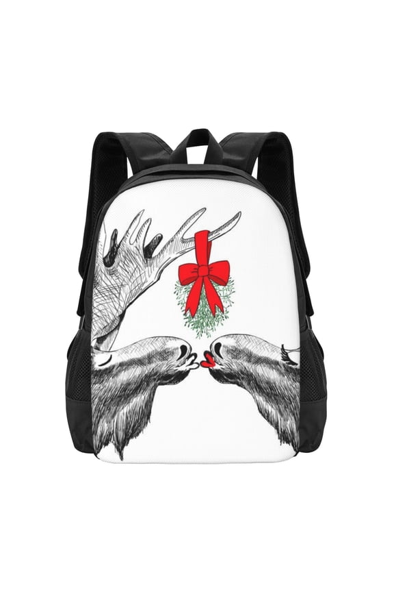 Moose Kissing Under Mistletoe Print Backpack for Women Men School Bookbag with Laptop Compartment for College Work Travel, Simple Fashion Casual Daypack, Fit 15" Laptop