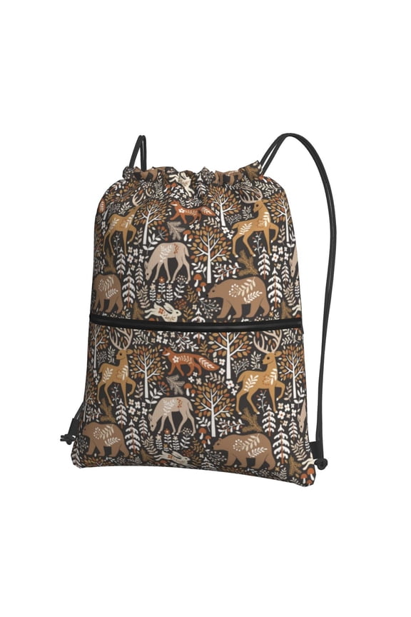 Moose fox bear leaf tree Drawstring Backpack Water Resistant String Bag Sports Sackpack Gym Sack for Men Women