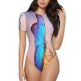 thumbnail image 1 of Vsdgher Morpho butterfly and dandelion Prinr Short Sleeve Body suit for Womens, Sexy Onesie One Piece Round Neck Bodysuit Shapewear Tummy Control-X-Large, 1 of 7