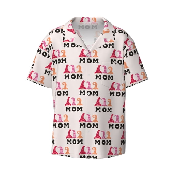 Vsdgher Mothers Day Print Men's Wrinkle Free Untucked Cuban Shirt Business Casual Button Down Shirts Short Sleeve Shirt