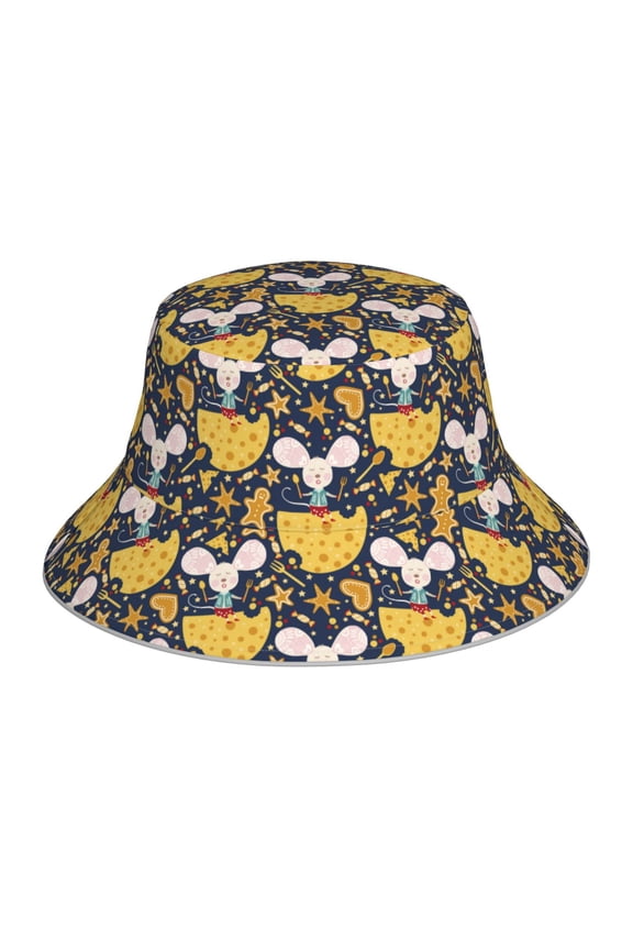 Mouse Cheese Print Bucket Hat for Men&Women Bucket Hat Reversible Summer Double-Side-Wear Travel Gardening, Beach, Camping, Hiking, Fishing Cap