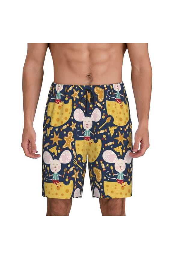 Mouse Cheese Print Men's Pajama Shorts Lounge Bottoms Sleep Shorts Elastic Waist Lightweight PJ Shorts with Pockets-X-Large