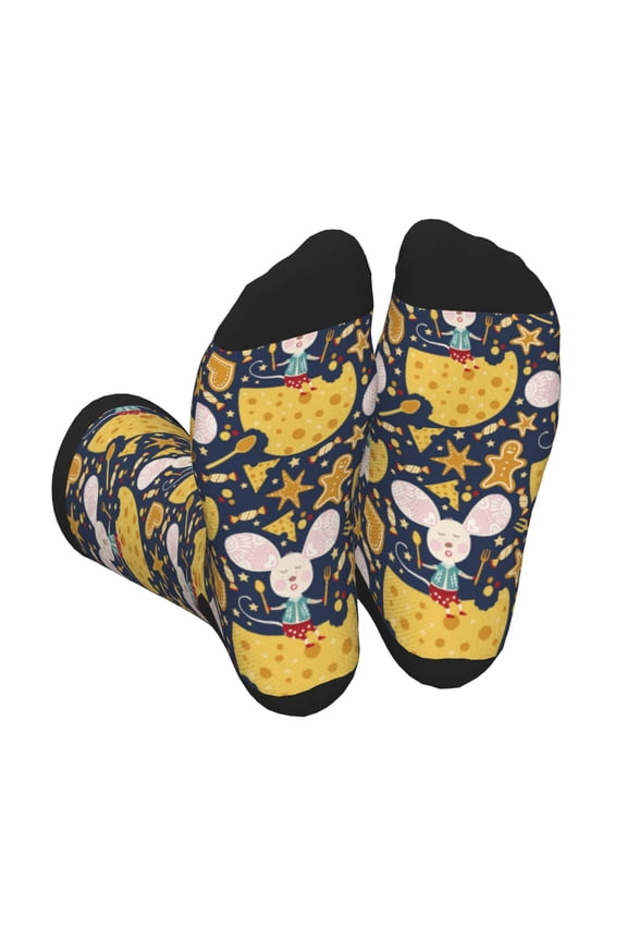 Mouse Cheese Unisex Crew Socks Lightweight Breathable Ventilation Ankle Socks, Mid-calf socks for Daily