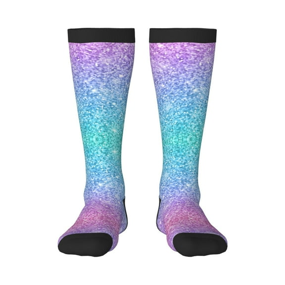 Vsdgher Multicolor Glitter Print Thigh High Socks Extra Long Stretchy Sock Women Over Knee High Opaque Stocking Daily Wear