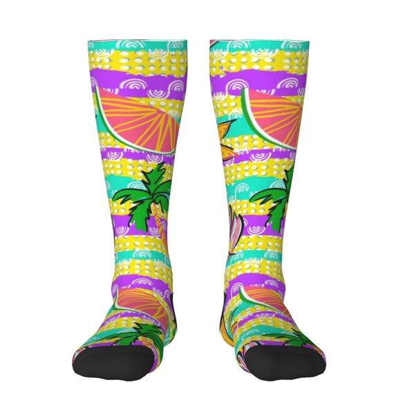Vsdgher Multicolored Tropical Print Thigh High Socks Extra Long Stretchy Sock Women Over Knee High Opaque Stocking Daily Wear