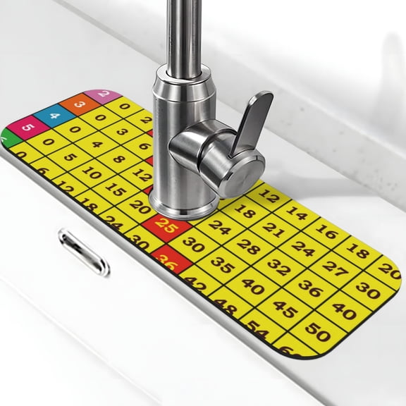 Vsdgher Multiplication Table2 Kitchen Sink Splash Guard Faucet Mat -1 PC Super Absorbent Fast Drying Mat Sink Gadgets-Splash, Bathroom,Sink Mat,(15" X 5.5" )