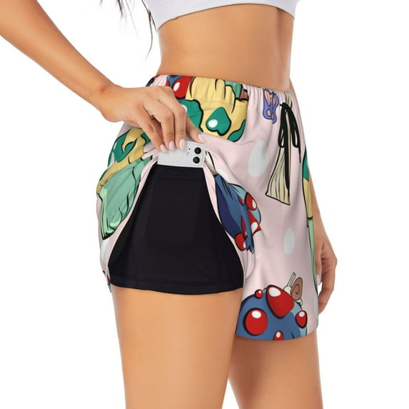 Vsdgher Mushroom Athletic Shorts for Women, Women's Running Double Layer Shorts, High Waisted Yoga Shorts, Workout Athletic Shorts-XX-Large