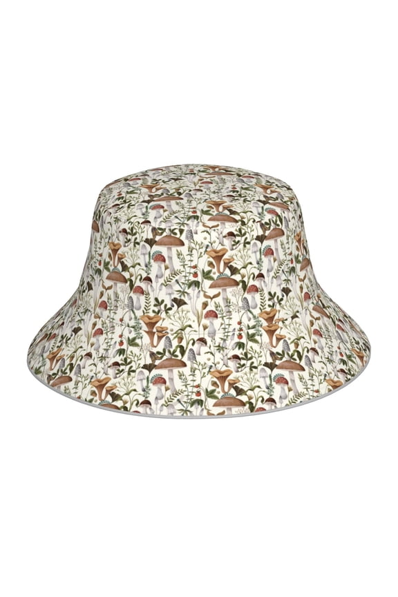 Mushroom Garnish Print Bucket Hat for Men&Women Bucket Hat Reversible Summer Double-Side-Wear Travel Gardening, Beach, Camping, Hiking, Fishing Cap