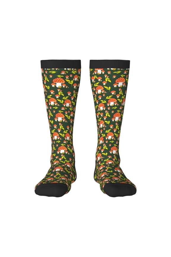 Mushroom Leaf Knee Socks, High Socks Long Stretchy Sock Women Knee High Stocking, Long Socks for Women