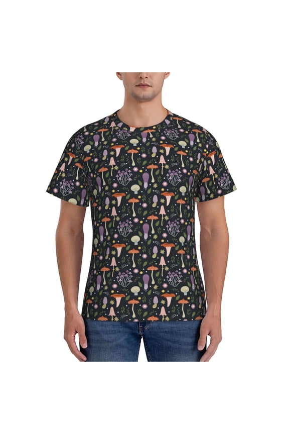 Mushroom Print Men's Dry Fit Mesh Athletic Shirts Moisture Wicking Tennis T-Shirt Tops