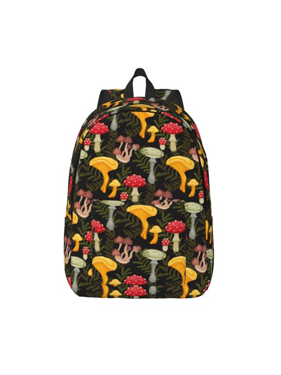 Mushrooms And Fern Stems Print Canvas Backpack Travel Rucksack Unisex Knapsack 15.7/17.7Inch Laptop Backpack for Work,College -Medium