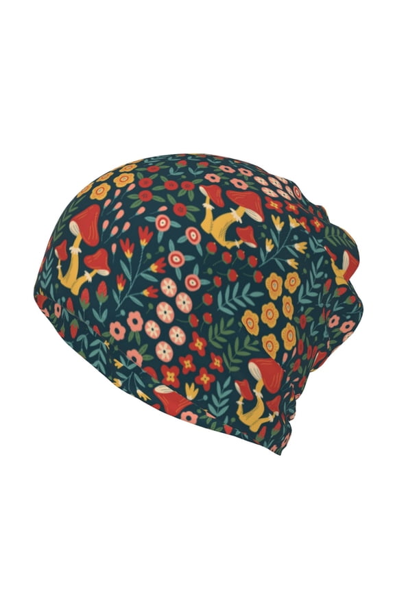 Mushrooms And Flowers Slouchy Beanie Hat for Men/Women, Skull Cap Chemo Cap Night Sleeping Cap