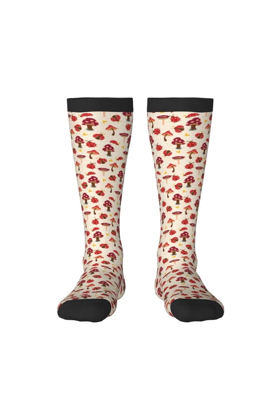 Mushrooms and Lady Bugs Knee Socks, High Socks Long Stretchy Sock Women Knee High Stocking, Long Socks for Women