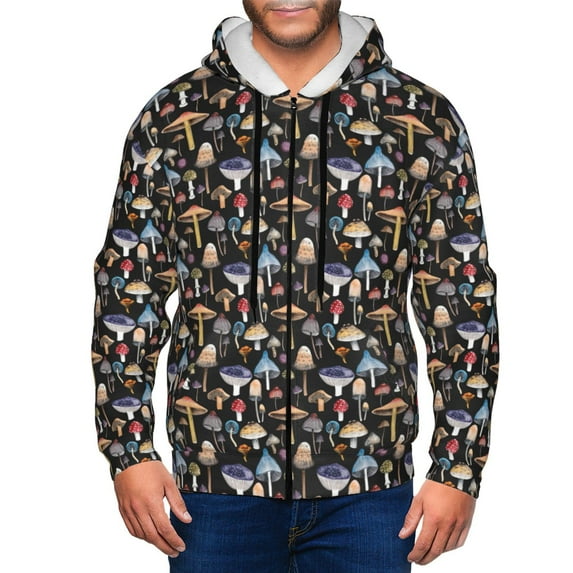 Vsdgher Mushrooms and Leaves Mens Hoodies Zip Hoodie, Hoodies for Men, Zip-up Hooded Sweatshirt-3X-Large