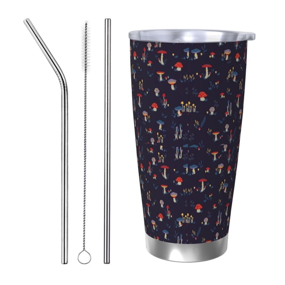 Vsdgher Mushrooms3 20 Oz Stainless Steel Vacuum Insulated, Travel Mug Coffee Cup for Home, Office, Outdoor Works Great for Ice Drinks and Hot Beverage -Straw Three-piece Set