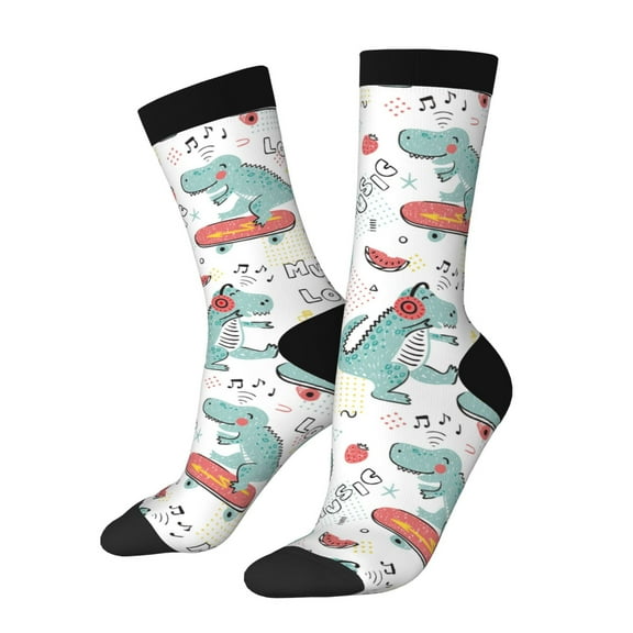 Vsdgher Music Lover Dinosaur Crew Socks for Men & Women, Breathable Casual Athletic Ankle Socks