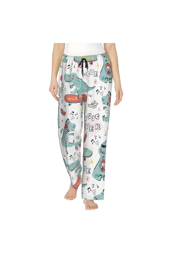 Music Lover Dinosaur Women’s Womens Pajama Pants, Lounge Wide Leg PantsLounge Pants,Sleep Bottoms, Lounge for Women-Small