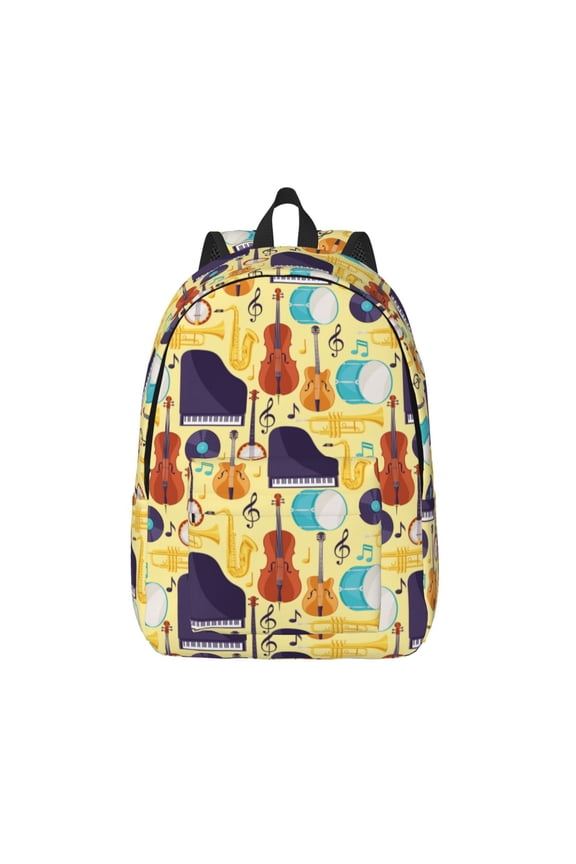 Musical Instruments Print Canvas Backpack Travel Rucksack Unisex Knapsack 15.7/17.7Inch Laptop Backpack for Work,College -Medium