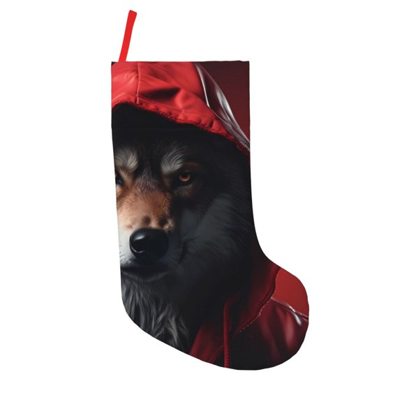 Vsdgher Mysterious Hooded Wolf Christmas Stockings 18 inch Large Kids Stocking Bags Hanging Socks for Christmas Decor Decorations
