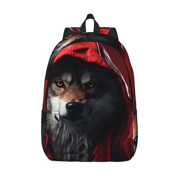 Vsdgher Mysterious Hooded Wolf Print Canvas Backpack Travel Rucksack Unisex Knapsack 15.7/17.7Inch Laptop Backpack for Work,College -Medium
