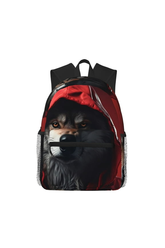 Mysterious Hooded Wolf Unisex Large Capacity Bookbag, Schoolbag, Casual Daypack for High School, College, Teens, Travel, Work