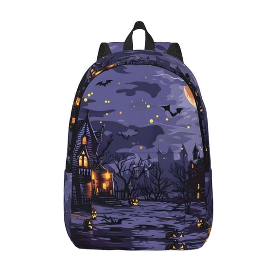 Vsdgher Mystery House Halloween Night Print Canvas Backpack Travel Rucksack Unisex Knapsack 15.7/17.7Inch Laptop Backpack for Work,College -Small