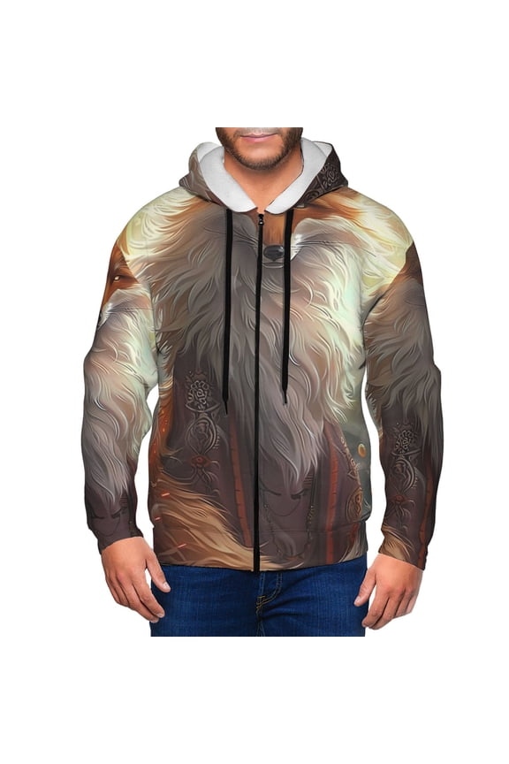 Mystic Fox With Halo Mens Hoodies Zip Hoodie, Hoodies for Men, Zip-up Hooded Sweatshirt-