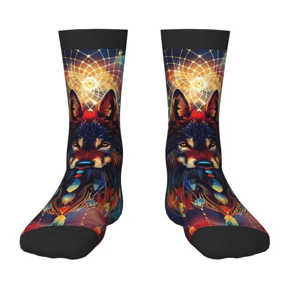 Vsdgher Mystic Wolf Dreamcatcher Pattern Kids Socks Boys Girl Crew Athletic Half Sport Running Breathable Socks Lightweight Stretch Crew Socks