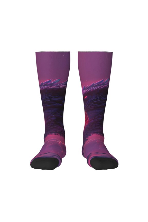 Mystical Dragon Under Moon Knee Socks, High Socks Long Stretchy Sock Women Knee High Stocking, Long Socks for Women