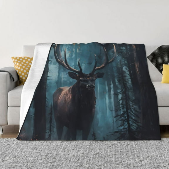 Vsdgher Mystical Forest Elk Pattern Fleece Throw Blanket, Horizontal Fleece Bedding Home Decor for Couch & Bed All Season Use -40"x30"