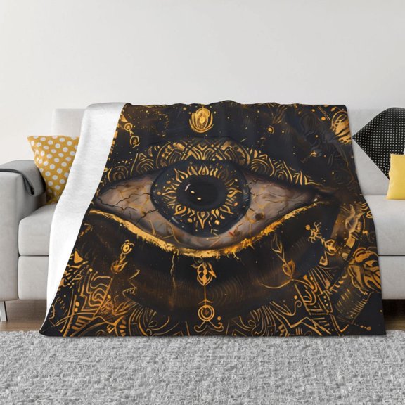 Vsdgher Mystical Golden Eye Pattern Fleece Throw Blanket, Horizontal Fleece Bedding Home Decor for Couch & Bed All Season Use -40"x30"
