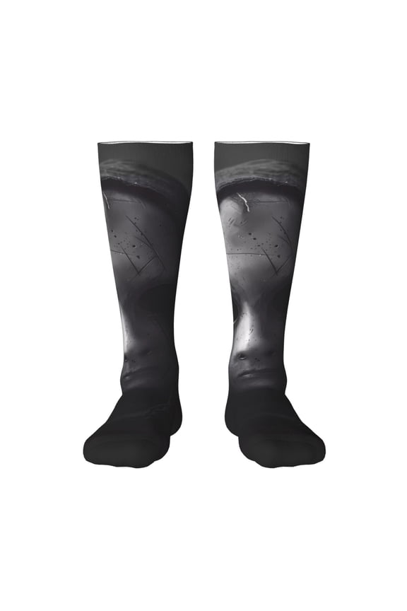 Mystical Masked Figure Monochrome Knee Socks, High Socks Long Stretchy Sock Women Knee High Stocking, Long Socks for Women